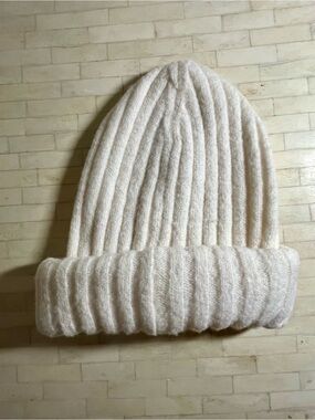 Anthropologie Maeve Cream Ribbed Knit Hat